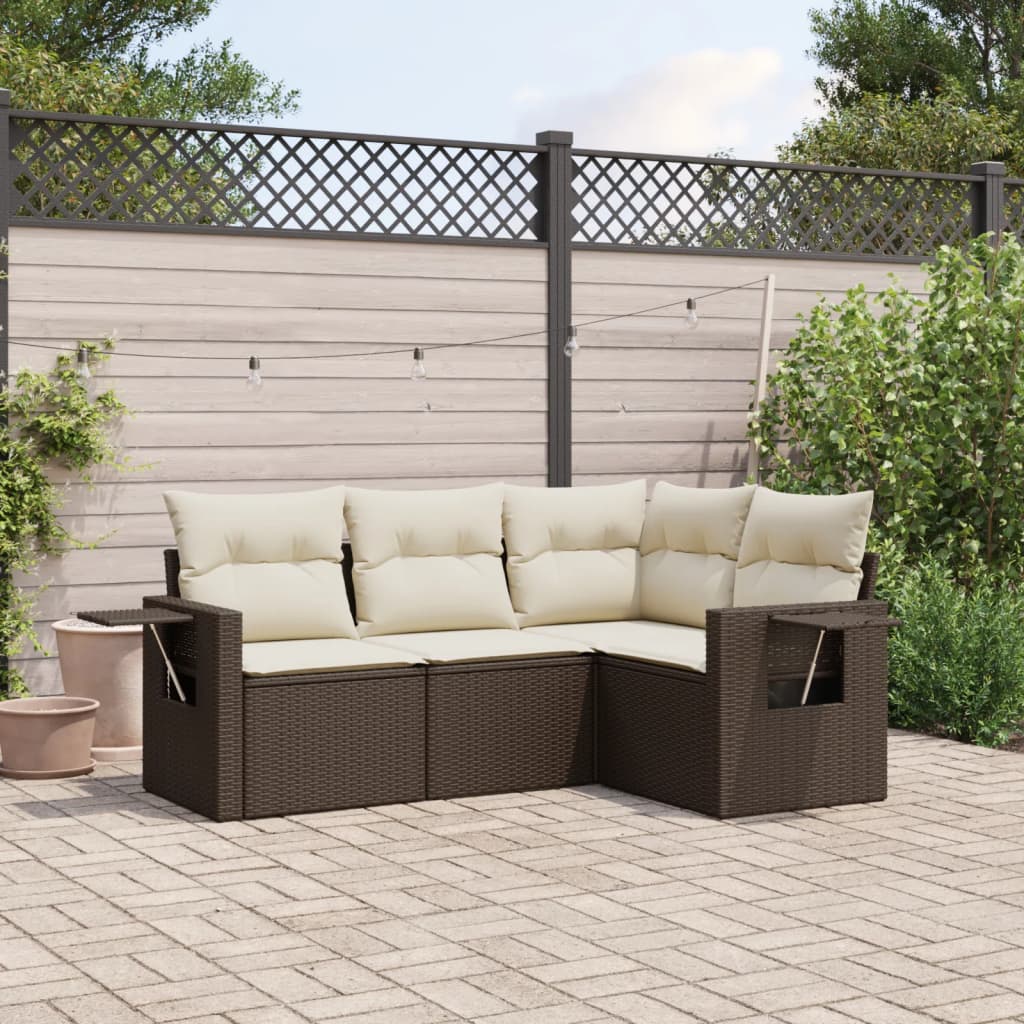 4-delige Loungeset met kussens poly rattan bruin is nu te koop bij PeponiXL, paradijselijk wonen!