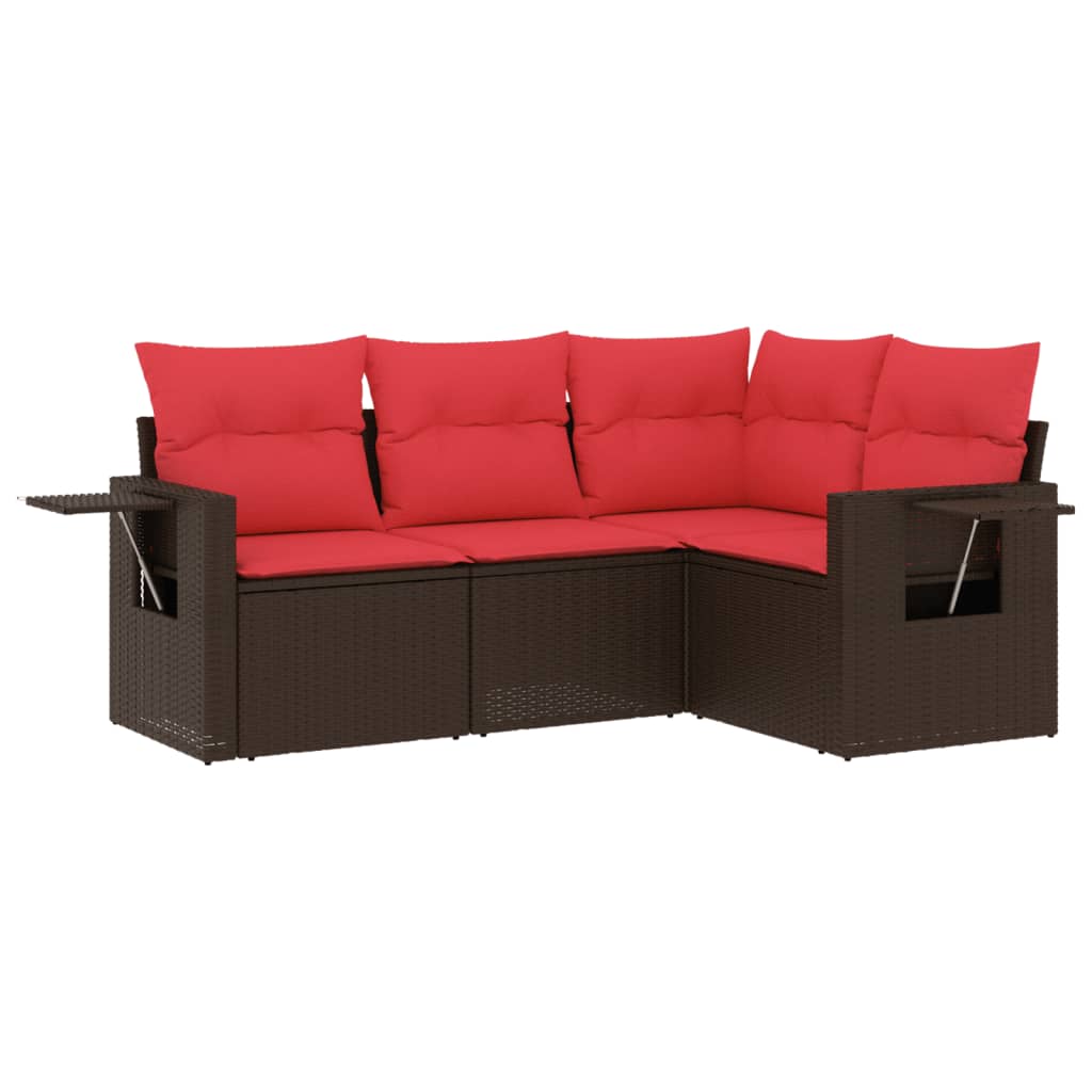 4-delige tuinbankset met kussens, bruin polyrotan is nu te koop bij PeponiXL, paradijselijk wonen!