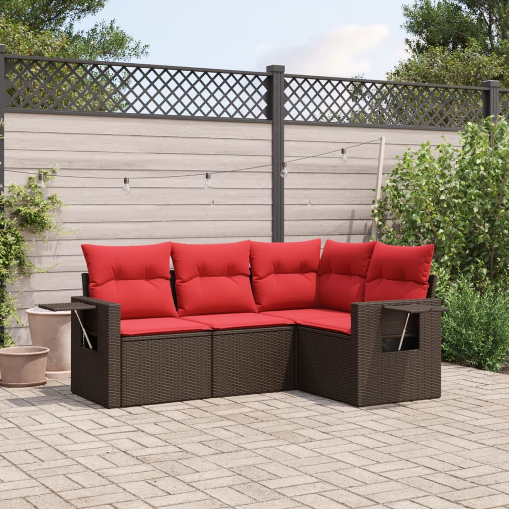 4-delige tuinbankset met kussens, bruin polyrotan is nu te koop bij PeponiXL, paradijselijk wonen!
