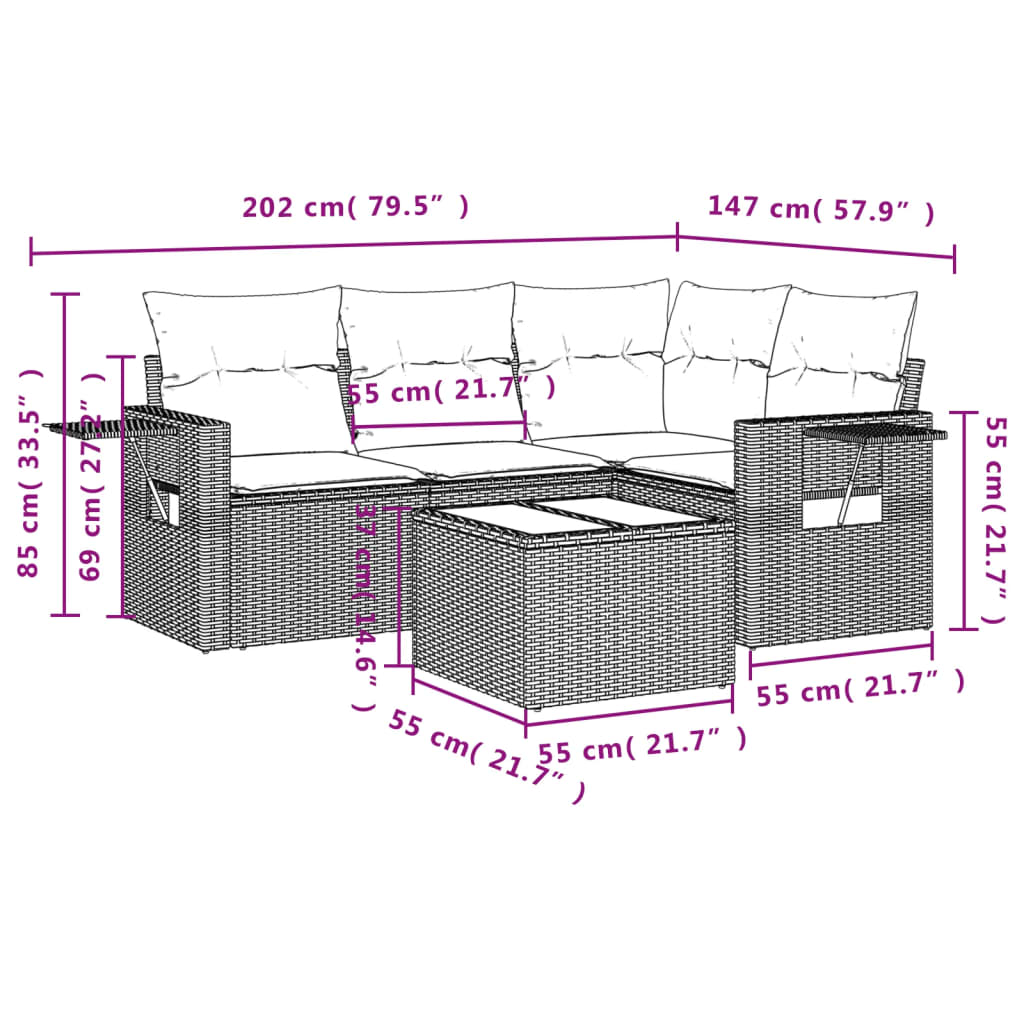 5-delige tuinbankset met kussens van zwart polyrotan is nu te koop bij PeponiXL, paradijselijk wonen!
