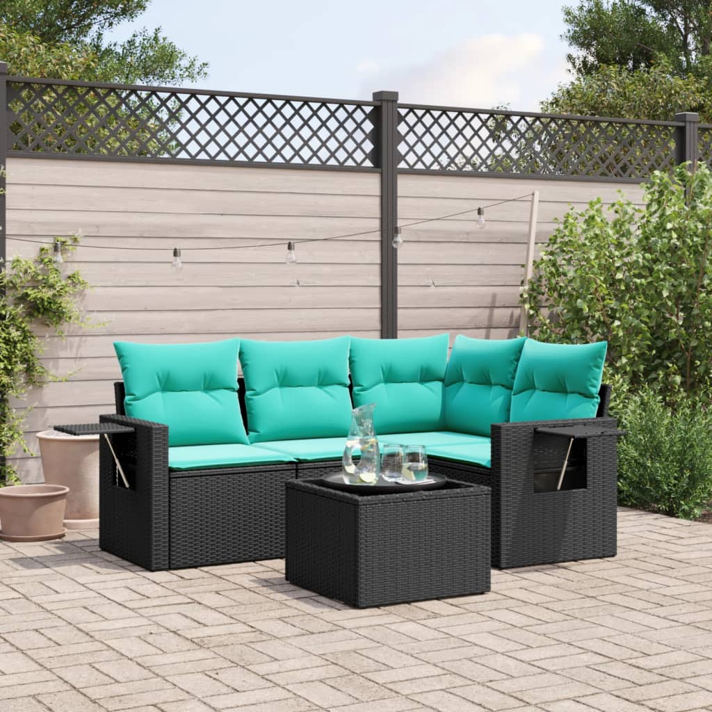 5-delige tuinbankset met kussens van zwart polyrotan is nu te koop bij PeponiXL, paradijselijk wonen!