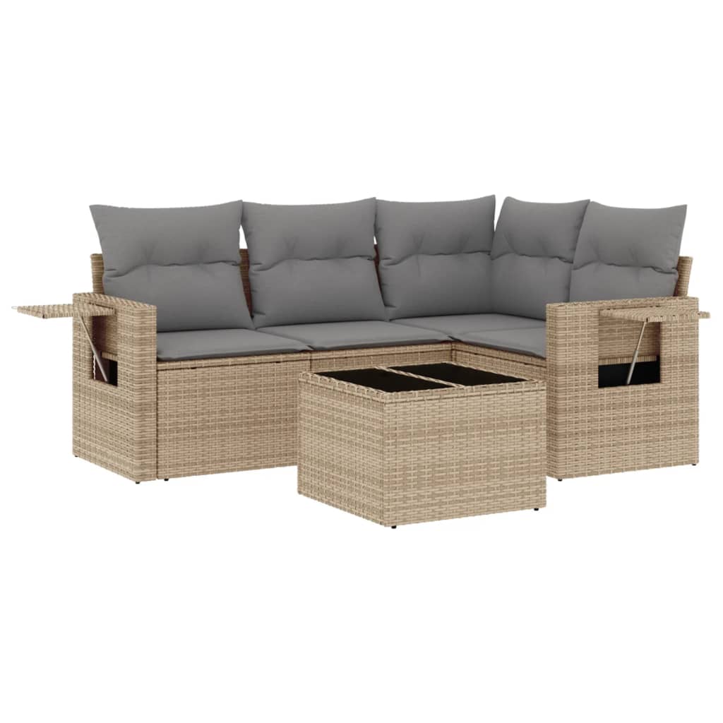 5-delige Loungeset met kussens poly rattan beige is nu te koop bij PeponiXL, paradijselijk wonen!