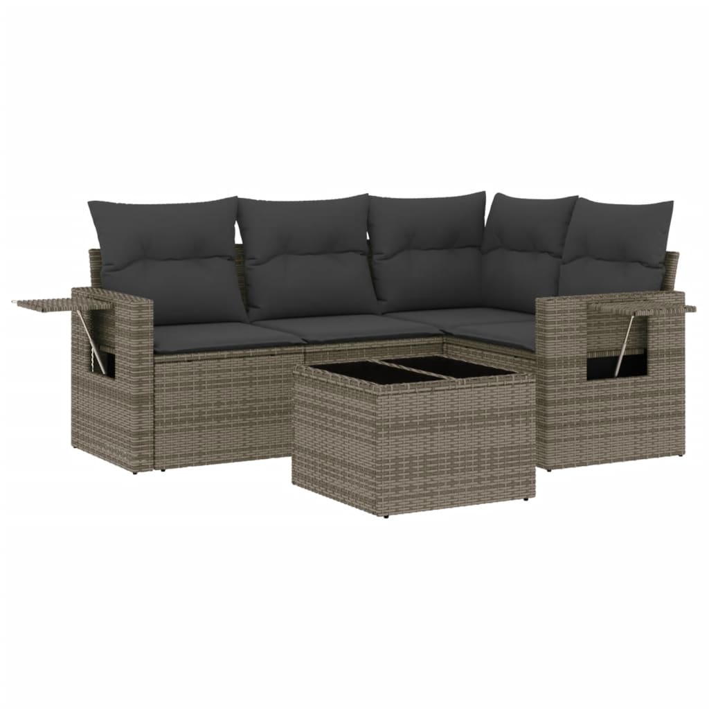 5-delige Loungeset met kussens poly rattan grijs is nu te koop bij PeponiXL, paradijselijk wonen!