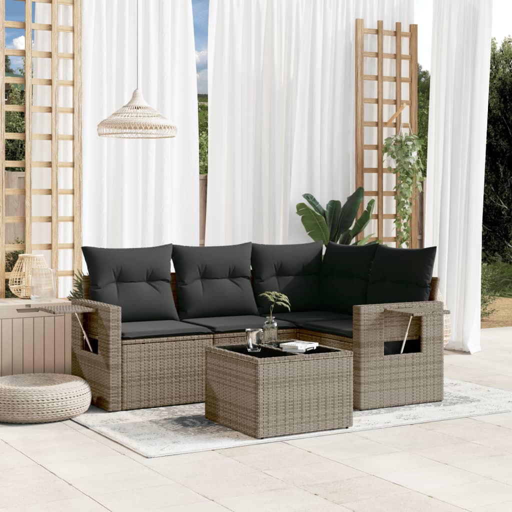 5-delige Loungeset met kussens poly rattan grijs is nu te koop bij PeponiXL, paradijselijk wonen!