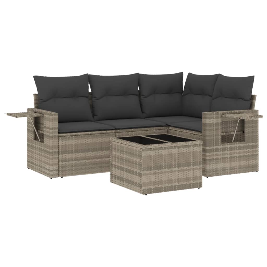 5-delige Loungeset met kussens poly rattan lichtgrijs is nu te koop bij PeponiXL, paradijselijk wonen!