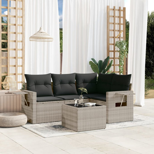 5-delige Loungeset met kussens poly rattan lichtgrijs is nu te koop bij PeponiXL, paradijselijk wonen!