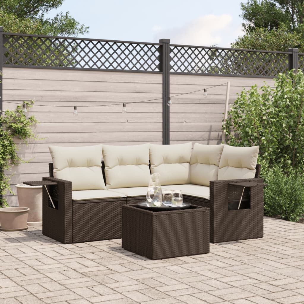 5-delige Loungeset met kussens poly rattan bruin is nu te koop bij PeponiXL, paradijselijk wonen!