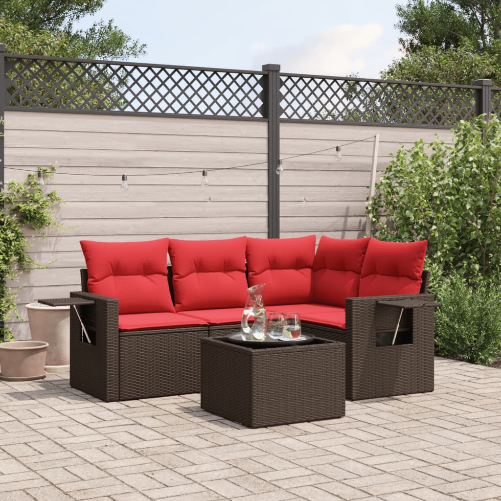 5-delige tuinbankset met kussens, bruin polyrotan is nu te koop bij PeponiXL, paradijselijk wonen!