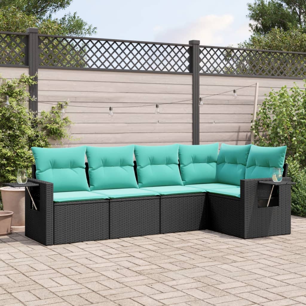 5-delige tuinbankset met kussens van zwart polyrotan is nu te koop bij PeponiXL, paradijselijk wonen!