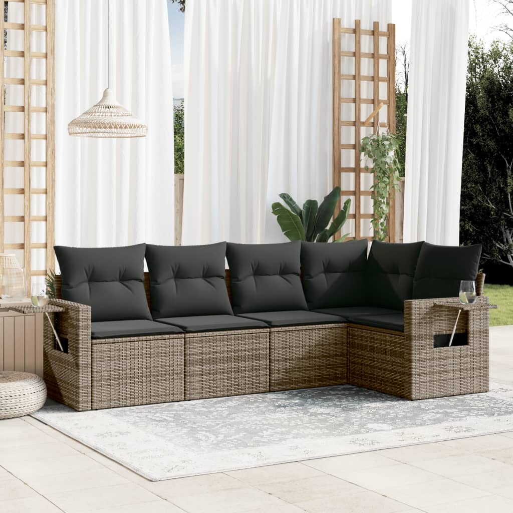 5-delige Loungeset met kussens poly rattan grijs is nu te koop bij PeponiXL, paradijselijk wonen!