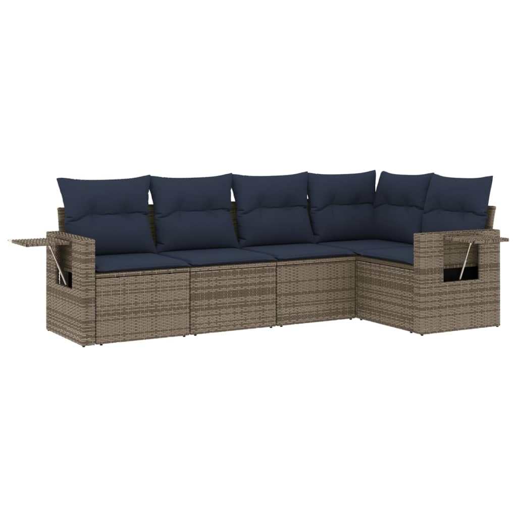 5-delige tuinbankset met kussens, grijs polyrotan is nu te koop bij PeponiXL, paradijselijk wonen!