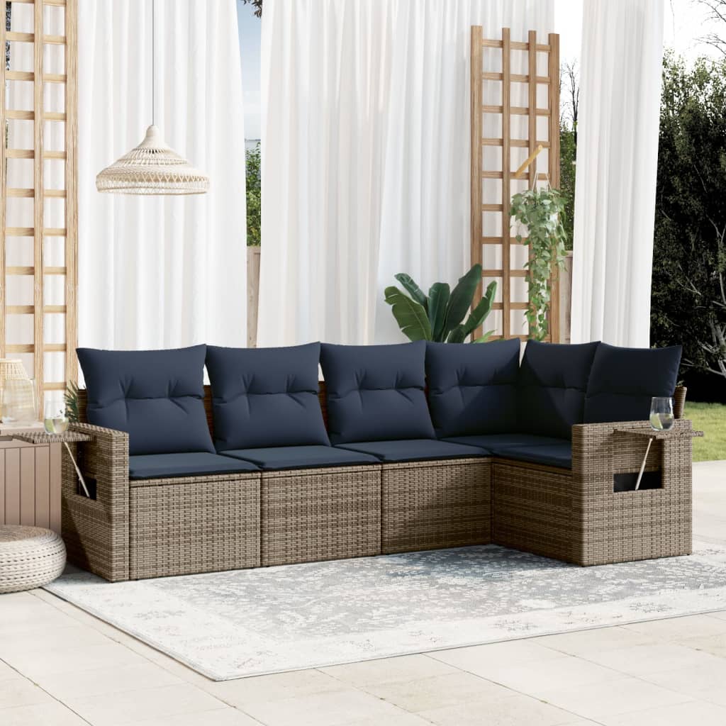 5-delige tuinbankset met kussens, grijs polyrotan is nu te koop bij PeponiXL, paradijselijk wonen!