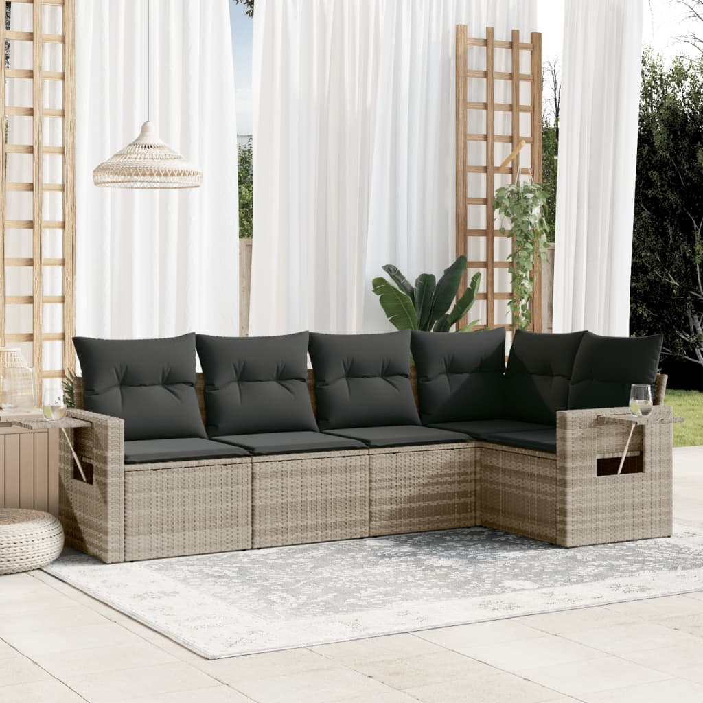 5-delige Loungeset met kussens poly rattan lichtgrijs is nu te koop bij PeponiXL, paradijselijk wonen!