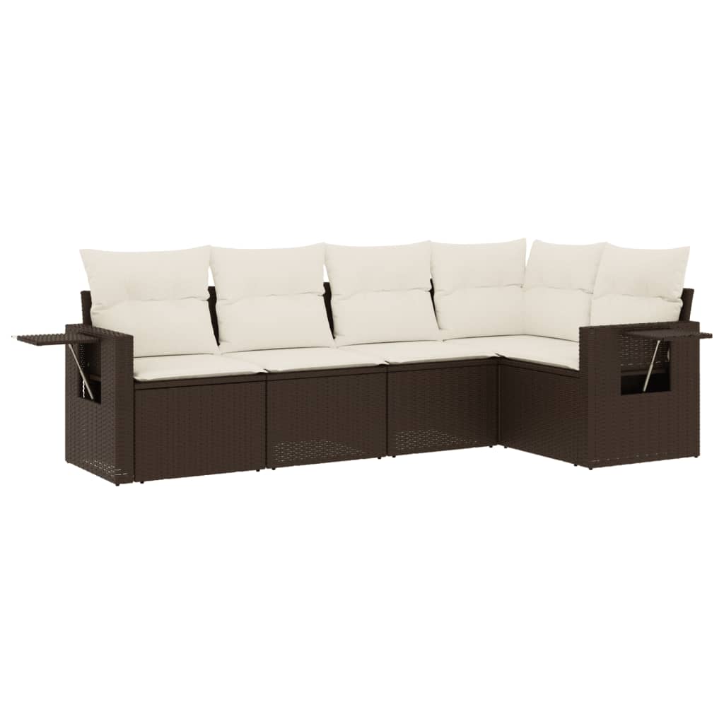 5-delige Loungeset met kussens poly rattan bruin is nu te koop bij PeponiXL, paradijselijk wonen!
