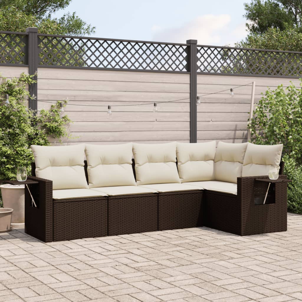 5-delige Loungeset met kussens poly rattan bruin is nu te koop bij PeponiXL, paradijselijk wonen!