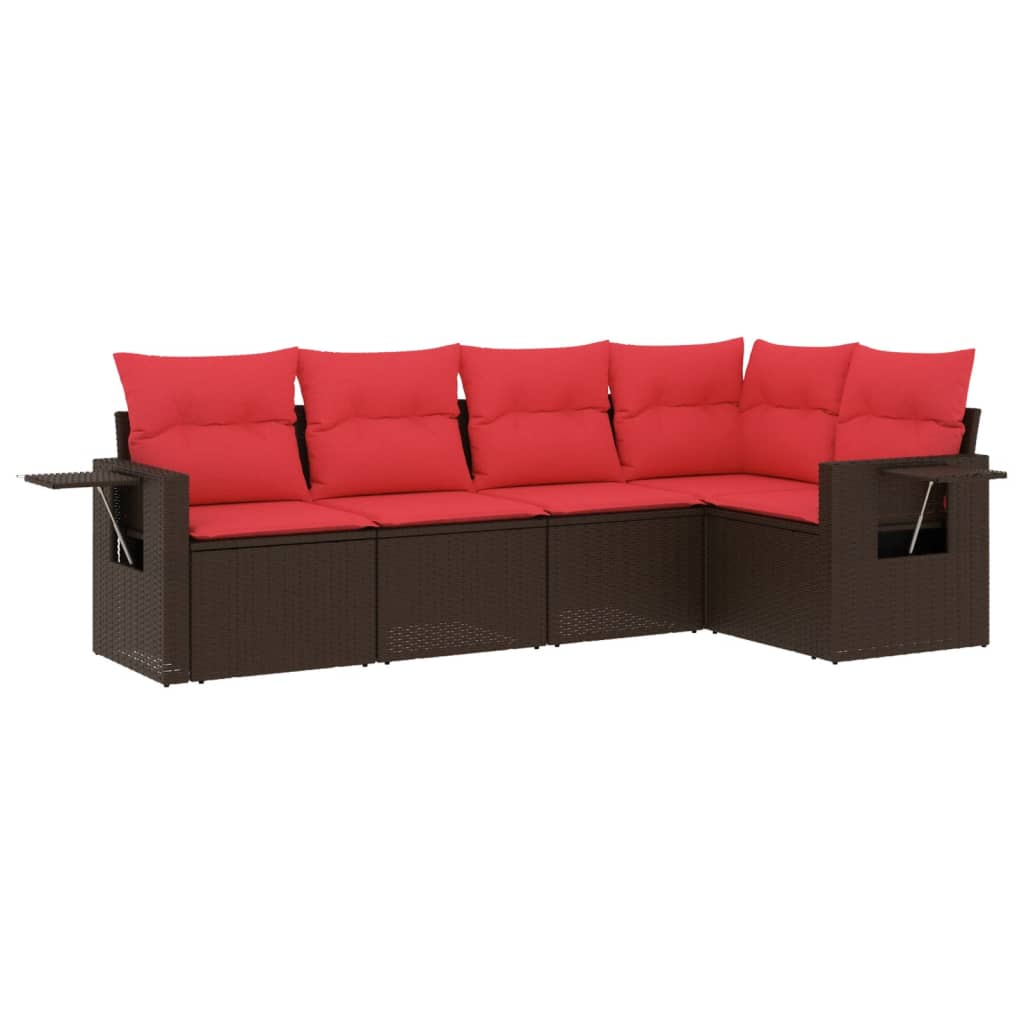 5-delige tuinbankset met kussens, bruin polyrotan is nu te koop bij PeponiXL, paradijselijk wonen!