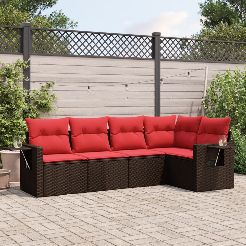 5-delige tuinbankset met kussens, bruin polyrotan is nu te koop bij PeponiXL, paradijselijk wonen!