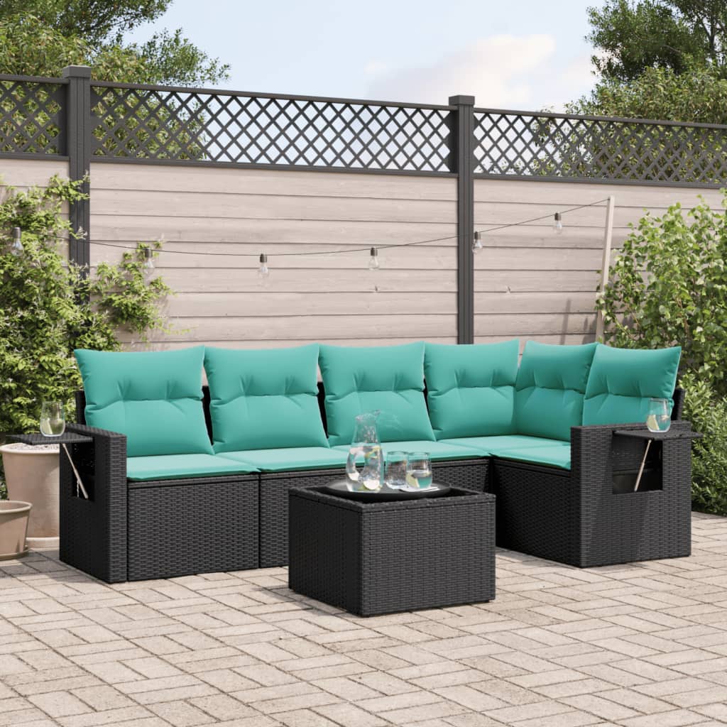 6-delige tuinbankset met kussens van zwart polyrotan is nu te koop bij PeponiXL, paradijselijk wonen!