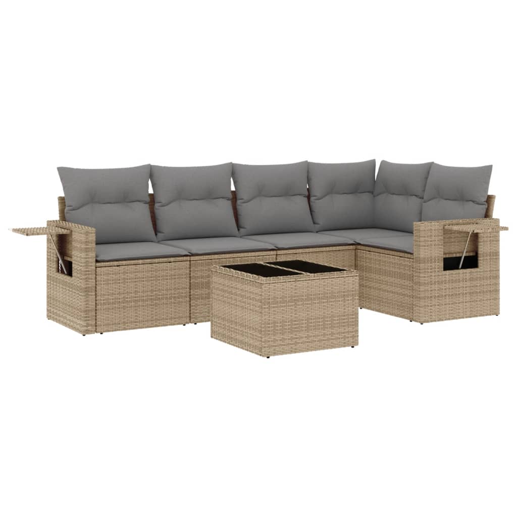 6-delige Loungeset met kussens poly rattan beige is nu te koop bij PeponiXL, paradijselijk wonen!