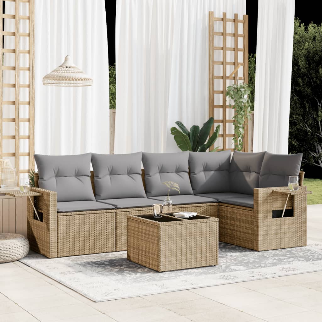 6-delige Loungeset met kussens poly rattan beige is nu te koop bij PeponiXL, paradijselijk wonen!