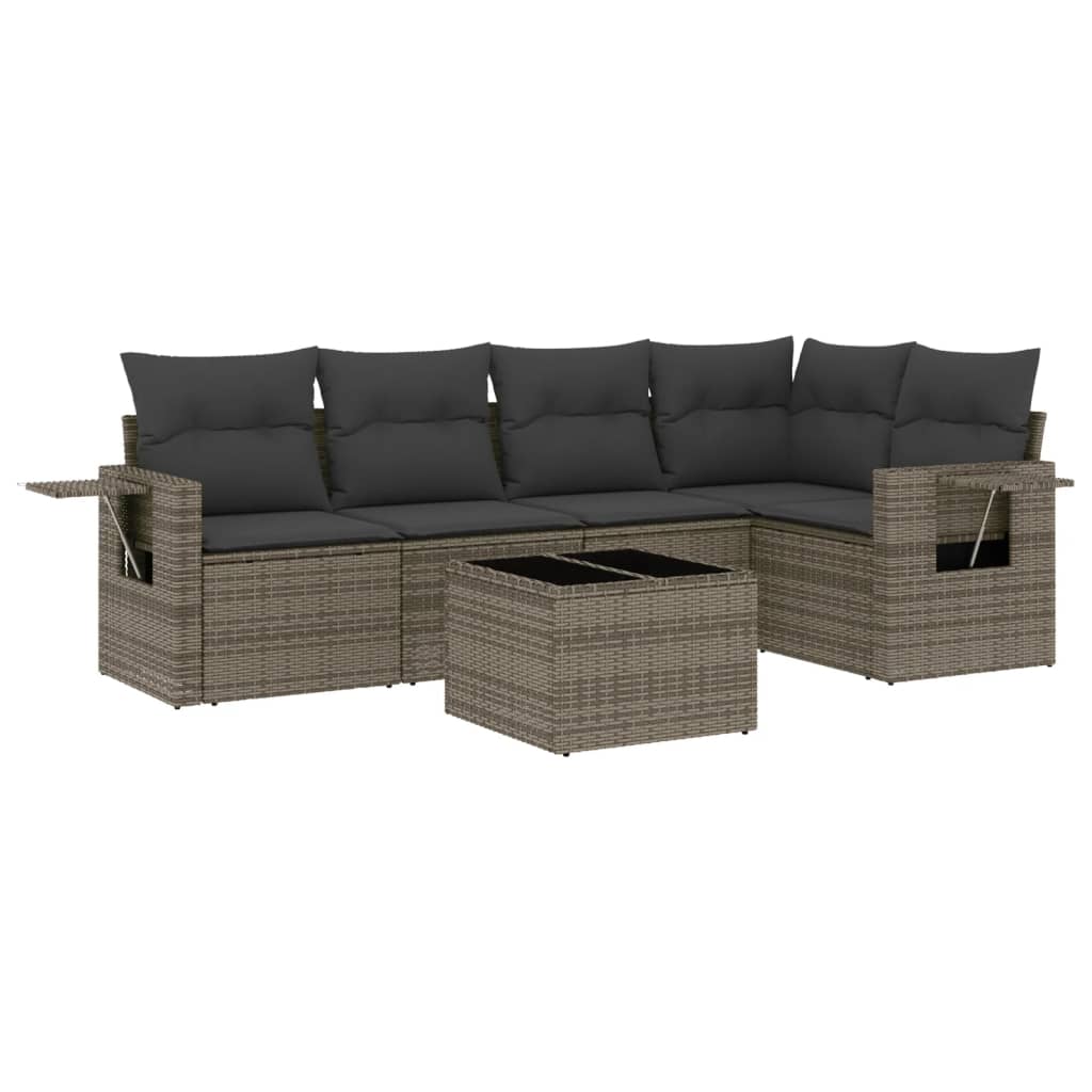 6-delige Loungeset met kussens poly rattan grijs is nu te koop bij PeponiXL, paradijselijk wonen!