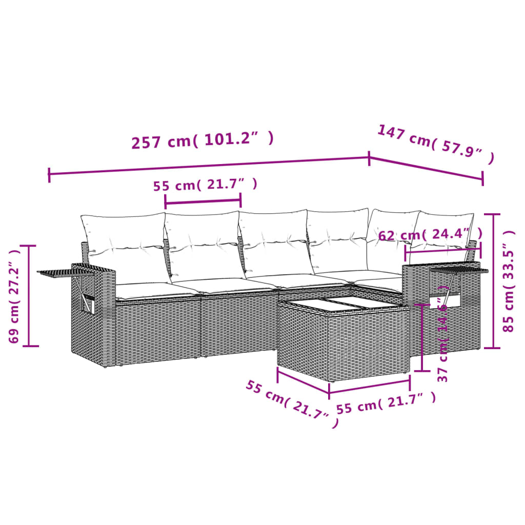 6-delige Loungeset met kussens poly rattan grijs is nu te koop bij PeponiXL, paradijselijk wonen!