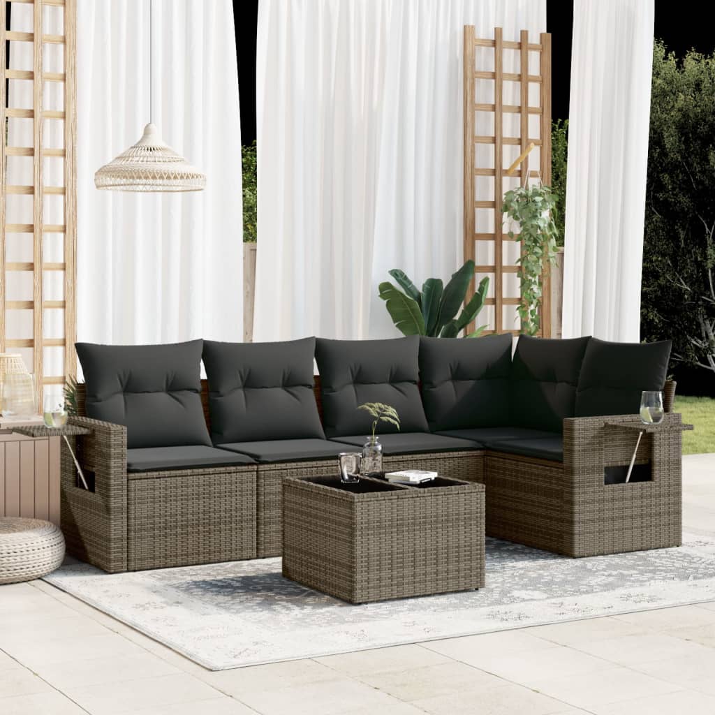 6-delige Loungeset met kussens poly rattan grijs is nu te koop bij PeponiXL, paradijselijk wonen!