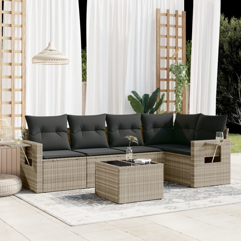 6-delige Loungeset met kussens poly rattan lichtgrijs is nu te koop bij PeponiXL, paradijselijk wonen!