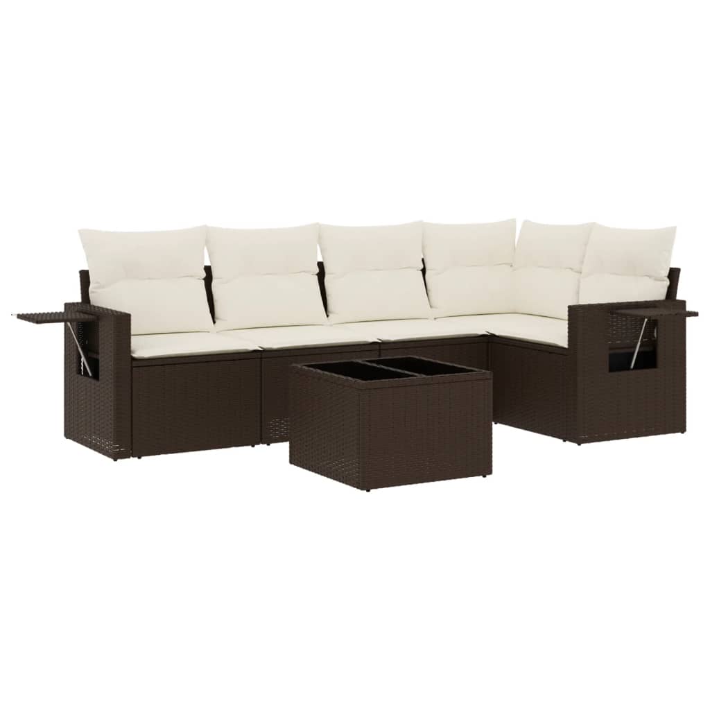 6-delige Loungeset met kussens poly rattan bruin is nu te koop bij PeponiXL, paradijselijk wonen!