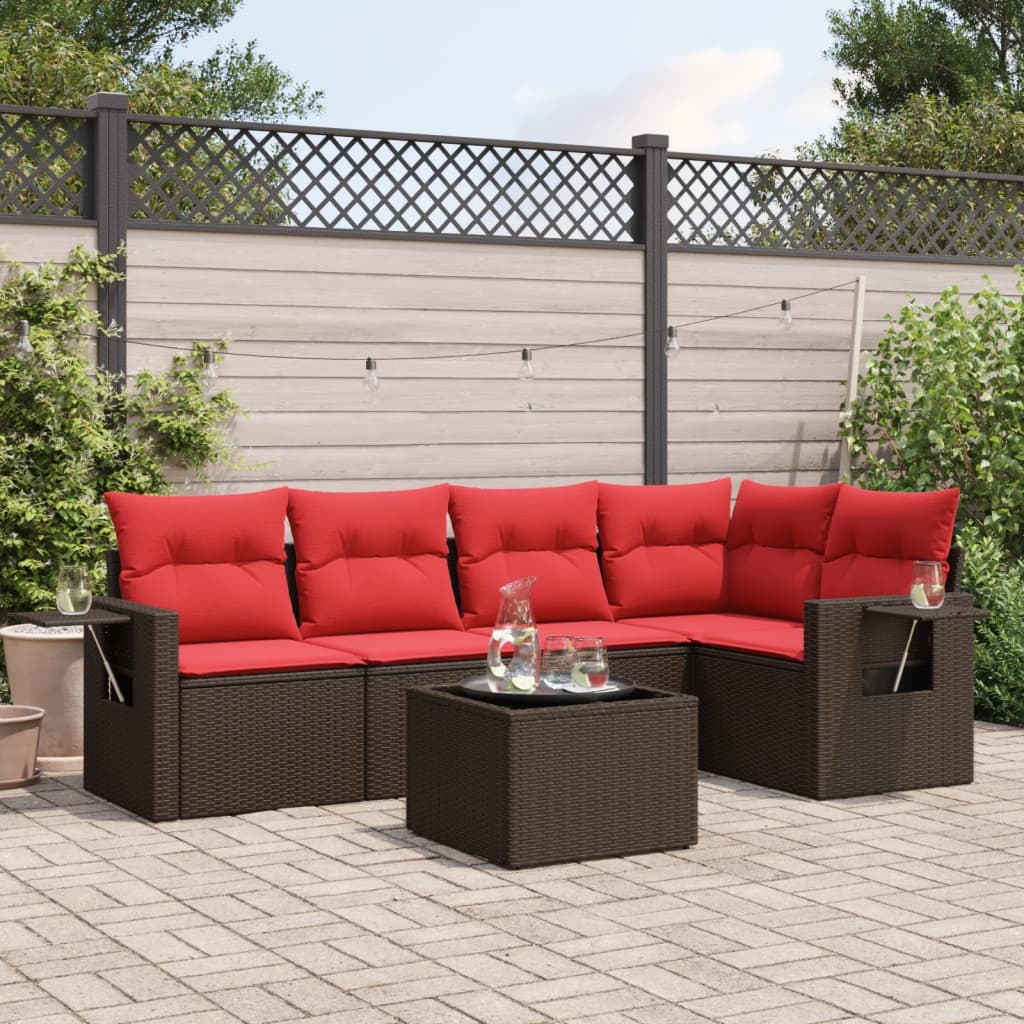 6-delige tuinbankset met kussens, bruin polyrotan is nu te koop bij PeponiXL, paradijselijk wonen!