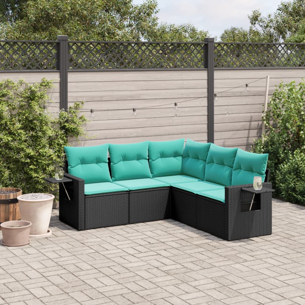 5-delige tuinbankset met kussens van zwart polyrotan is nu te koop bij PeponiXL, paradijselijk wonen!