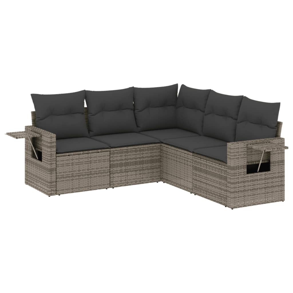 5-delige Loungeset met kussens poly rattan grijs is nu te koop bij PeponiXL, paradijselijk wonen!