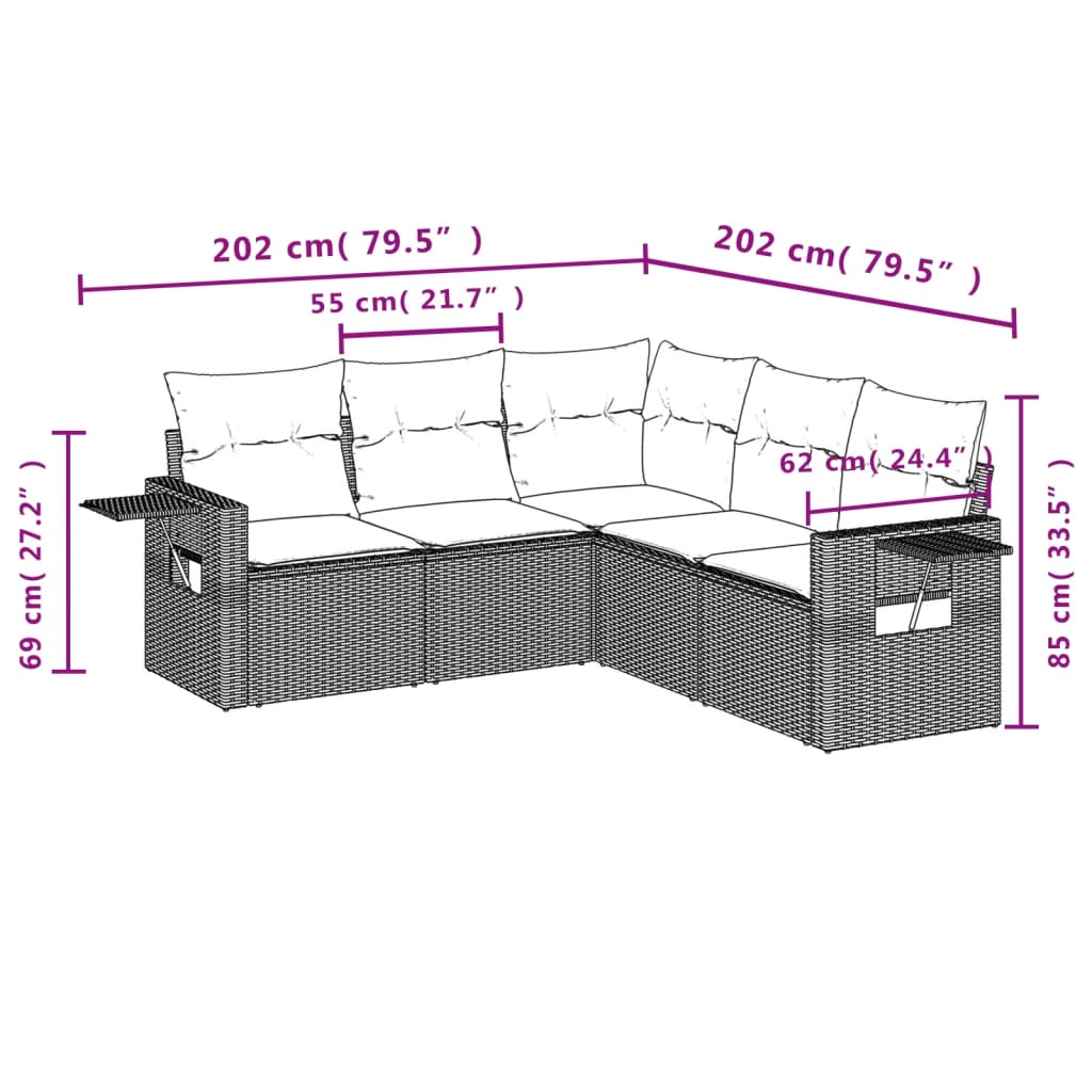 5-delige Loungeset met kussens poly rattan grijs is nu te koop bij PeponiXL, paradijselijk wonen!