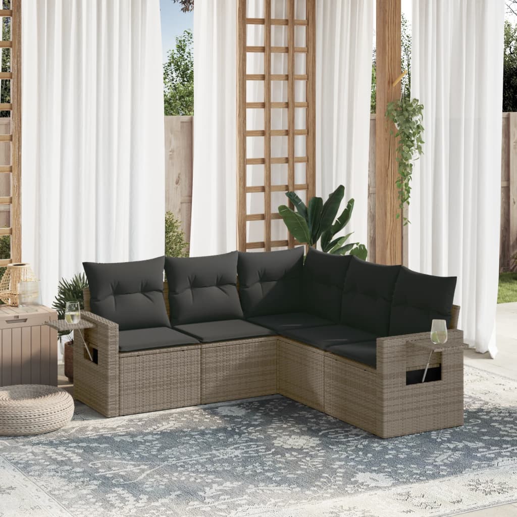 5-delige Loungeset met kussens poly rattan grijs is nu te koop bij PeponiXL, paradijselijk wonen!