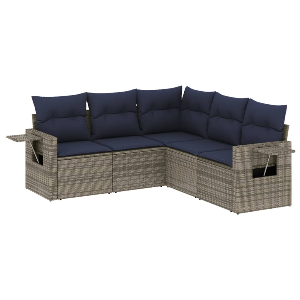 5-delige tuinbankset met kussens, grijs polyrotan is nu te koop bij PeponiXL, paradijselijk wonen!