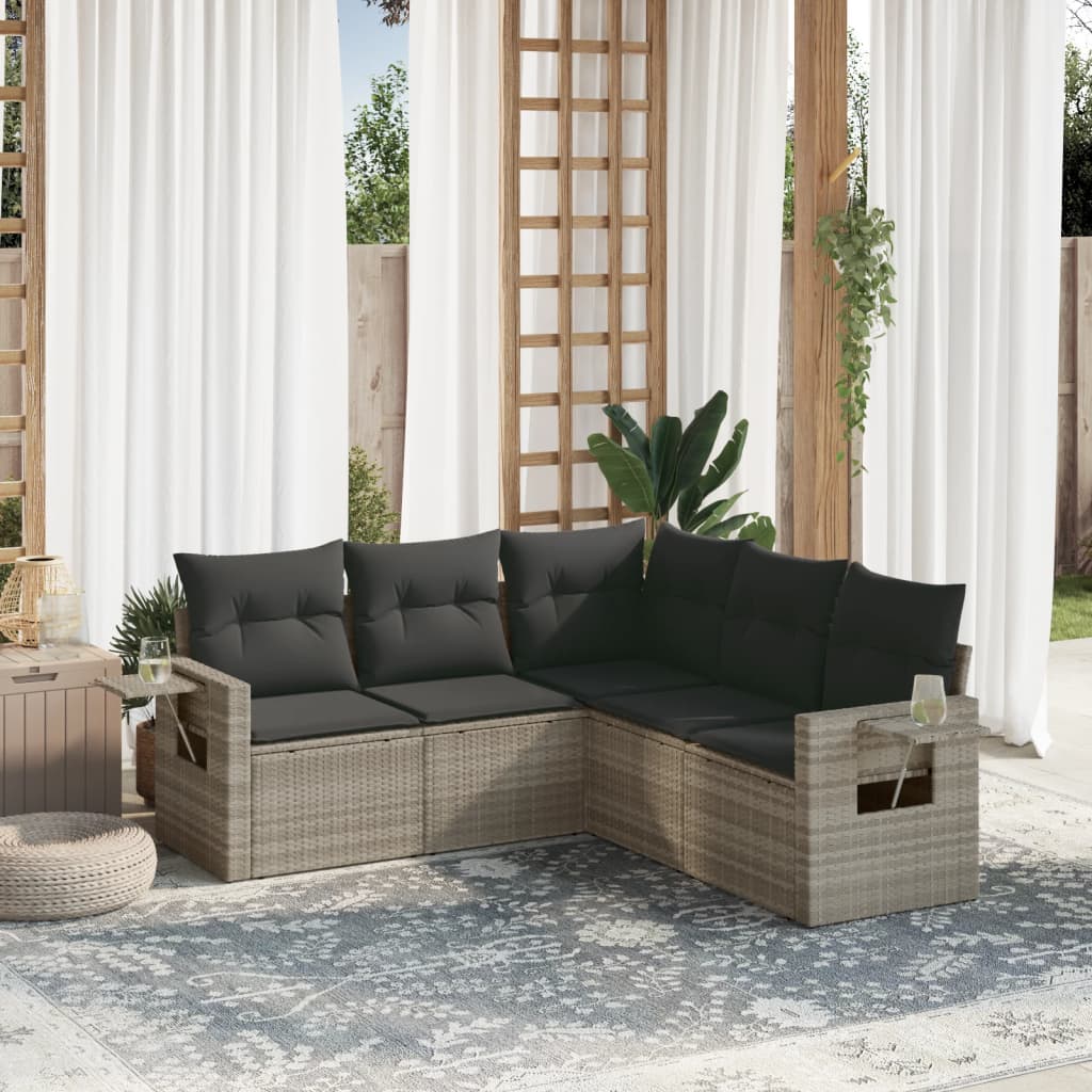 5-delige Loungeset met kussens poly rattan lichtgrijs is nu te koop bij PeponiXL, paradijselijk wonen!