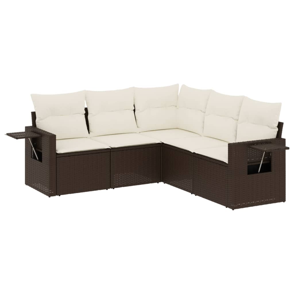 5-delige Loungeset met kussens poly rattan bruin is nu te koop bij PeponiXL, paradijselijk wonen!