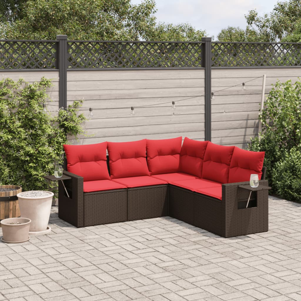 5-delige tuinbankset met kussens, bruin polyrotan is nu te koop bij PeponiXL, paradijselijk wonen!