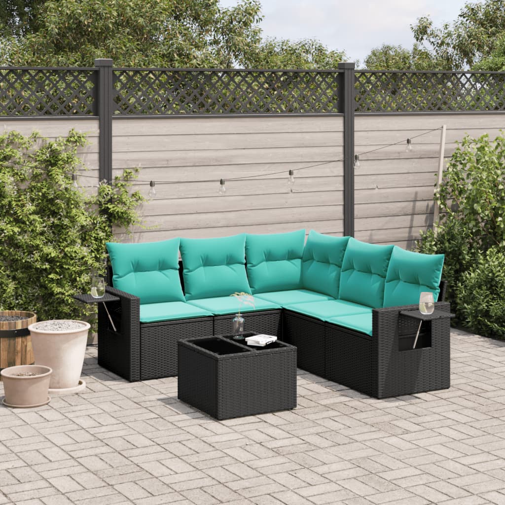 6-delige tuinbankset met kussens van zwart polyrotan is nu te koop bij PeponiXL, paradijselijk wonen!