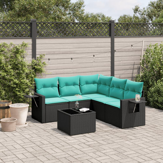 6-delige tuinbankset met kussens van zwart polyrotan is nu te koop bij PeponiXL, paradijselijk wonen!