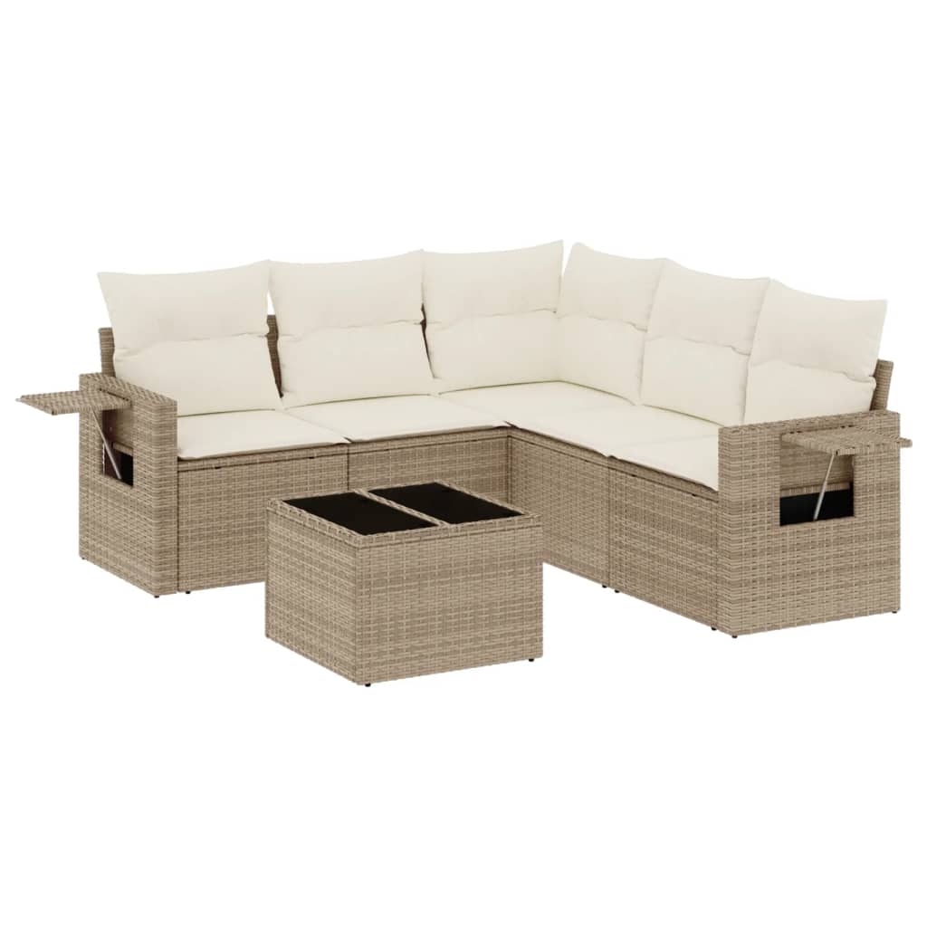 6-delige Loungeset met kussens poly rattan beige is nu te koop bij PeponiXL, paradijselijk wonen!