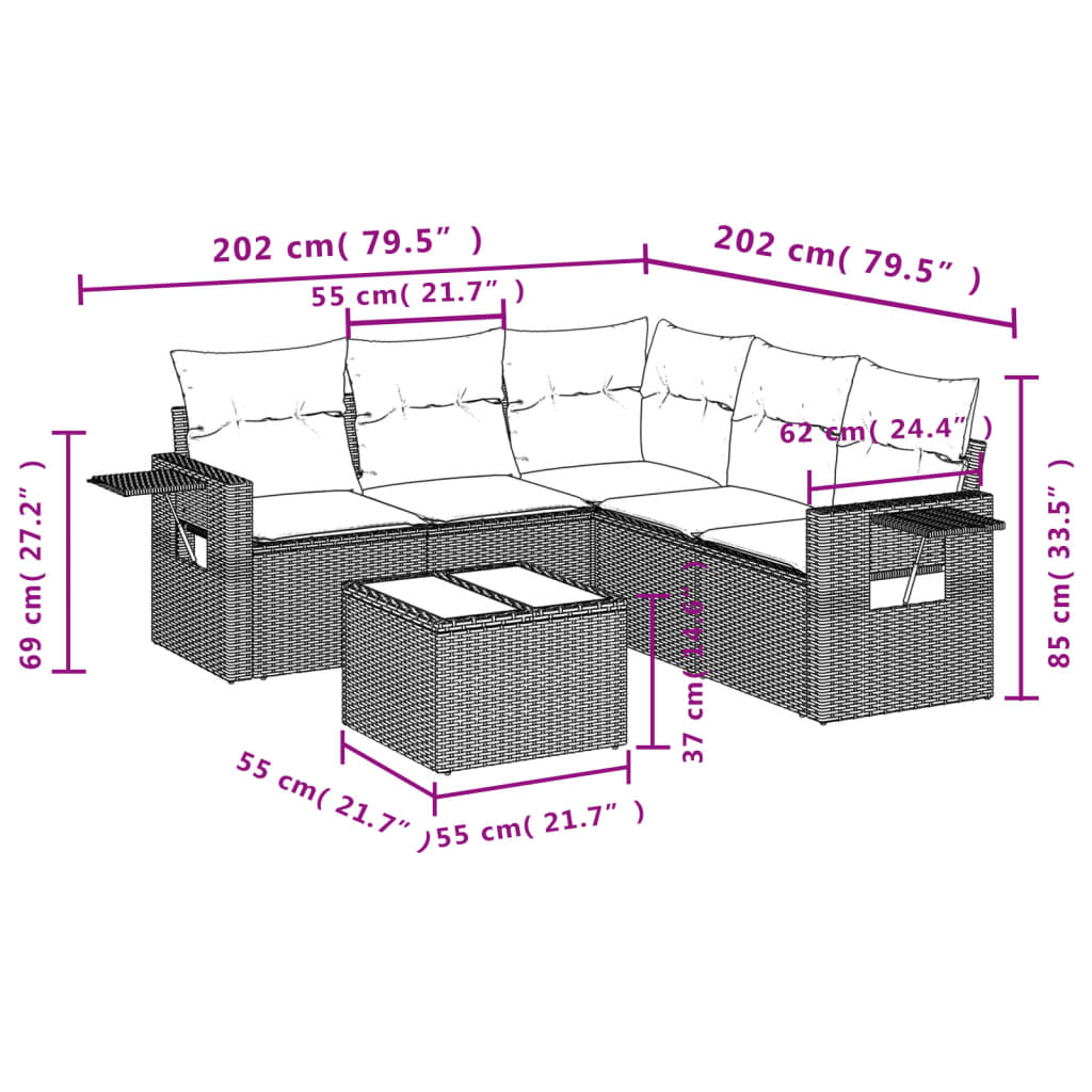 6-delige Loungeset met kussens poly rattan beige is nu te koop bij PeponiXL, paradijselijk wonen!