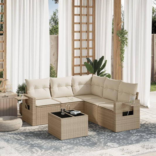 6-delige Loungeset met kussens poly rattan beige is nu te koop bij PeponiXL, paradijselijk wonen!