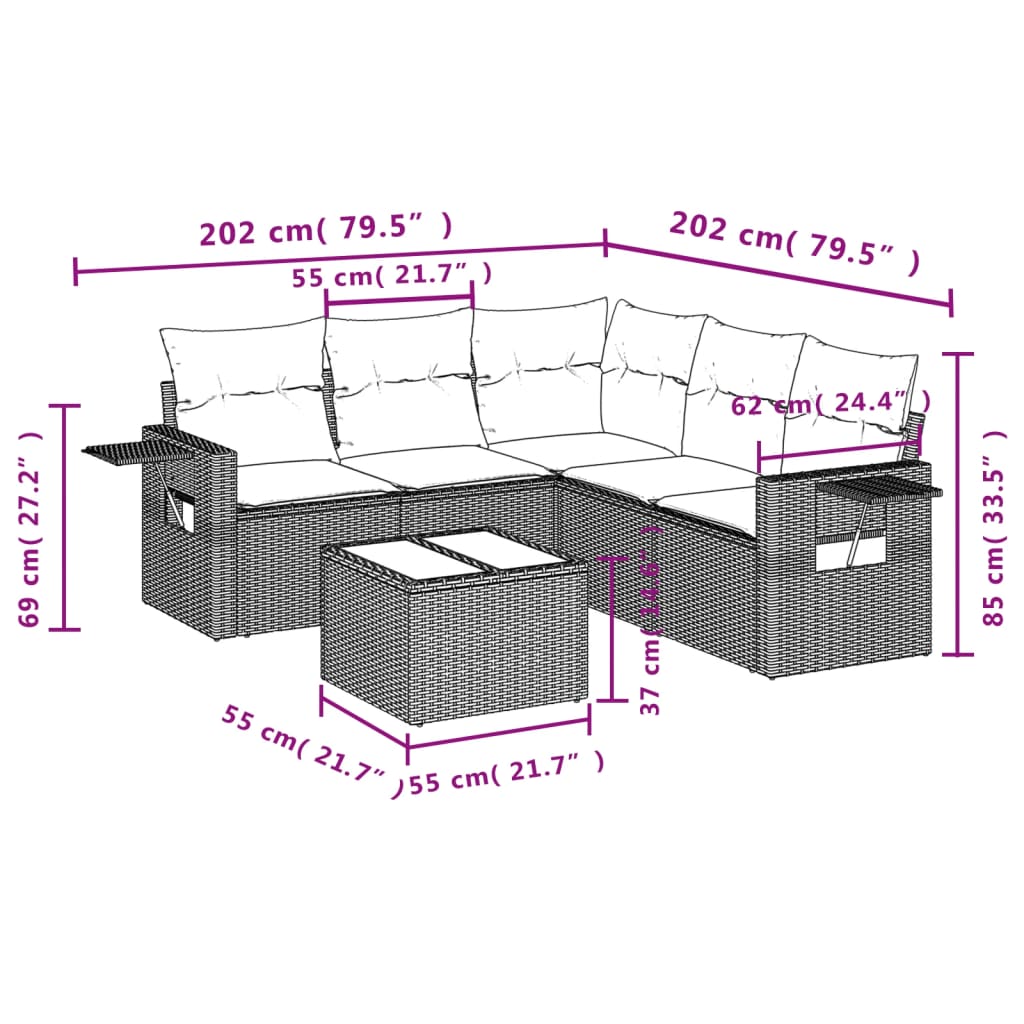 6-delige Loungeset met kussens poly rattan grijs is nu te koop bij PeponiXL, paradijselijk wonen!