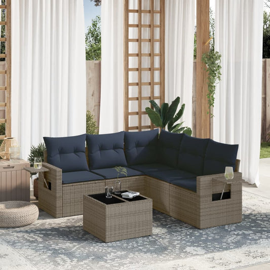 6-delige tuinbankset met kussens, grijs polyrotan is nu te koop bij PeponiXL, paradijselijk wonen!