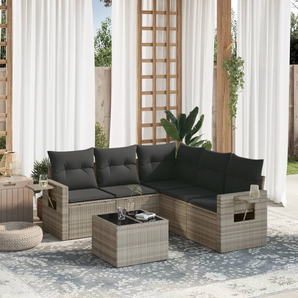6-delige Loungeset met kussens poly rattan lichtgrijs is nu te koop bij PeponiXL, paradijselijk wonen!