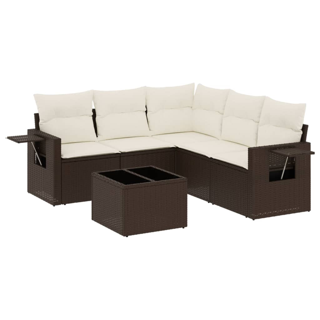 6-delige Loungeset met kussens poly rattan bruin is nu te koop bij PeponiXL, paradijselijk wonen!