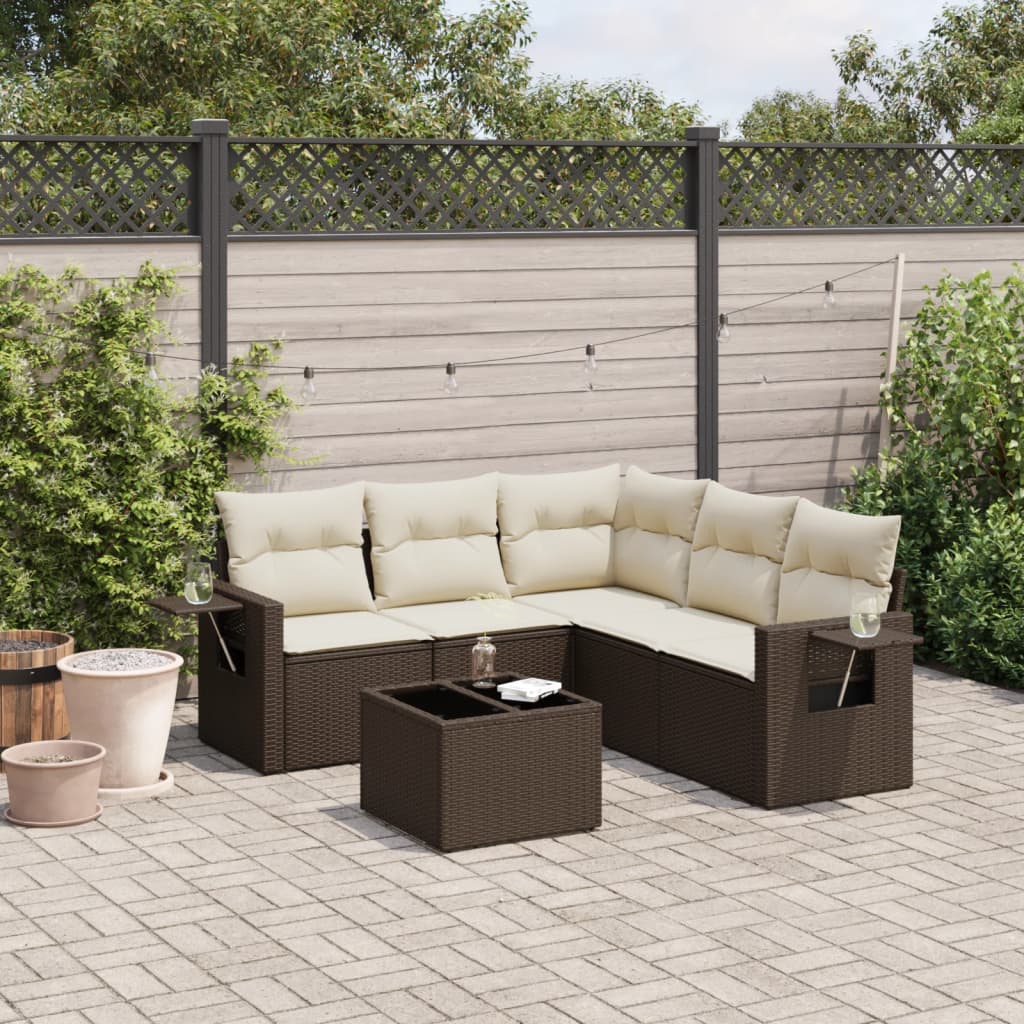 6-delige Loungeset met kussens poly rattan bruin is nu te koop bij PeponiXL, paradijselijk wonen!