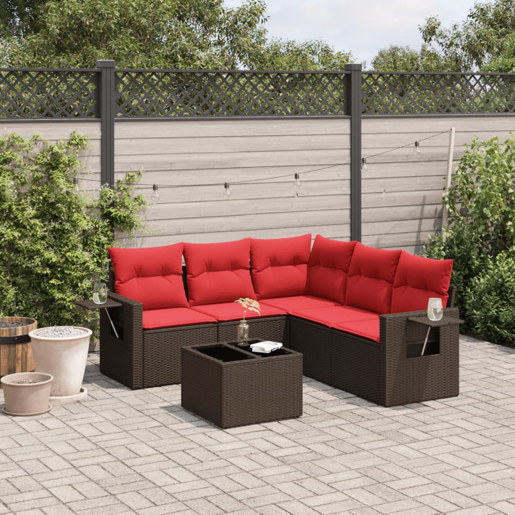 6-delige tuinbankset met kussens, bruin polyrotan is nu te koop bij PeponiXL, paradijselijk wonen!