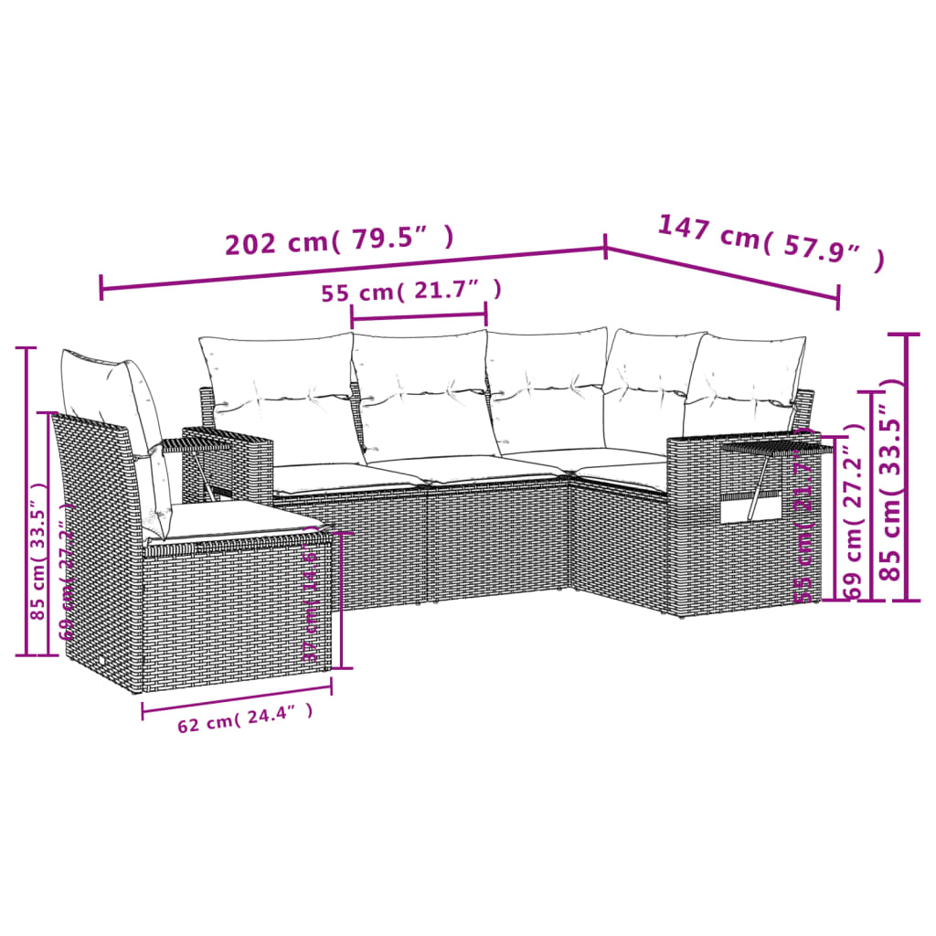 5-delige tuinbankset met kussens van zwart polyrotan is nu te koop bij PeponiXL, paradijselijk wonen!